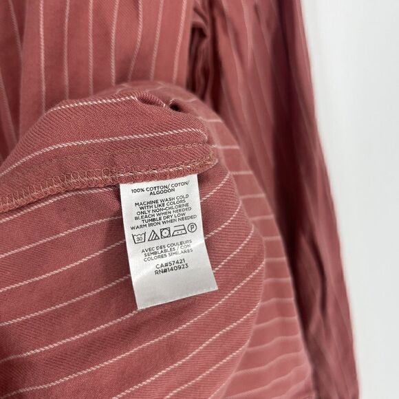 Loft Top Size Small Womens Pink Button Down Striped Pleated Blouse Puff Sleeve - Picture 6 of 7